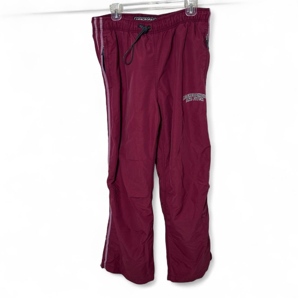 Vintage Abercrombie & Fitch Sweatpants Mens Large Red Nylon Baggy Joggers Y2K